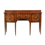 A Georgian marquetry sideboard, with stage back,