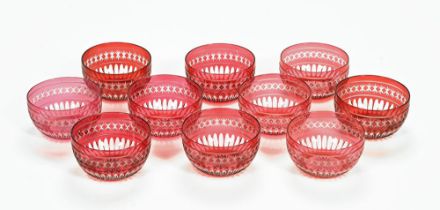 A set of ten cranberry glass dessert bowls. (see illustration).
