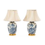 A pair of Chinese style blue and white table lamp bases,