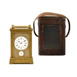 A 19th century brass carriage clock, with two train striking movement and alarm.