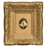 A 19th century portrait miniature on ivory, two young girls, oval.