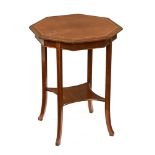 An Edwardian inlaid mahogany octagonal occasional table, with low shelf.
