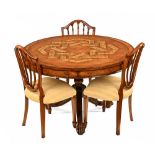Charles Barr inlaid drum table, the ornate top with Celtic type floral design,