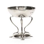 An Art Nouveau planished silver raised bowl, London hallmark 1906 maker William Hutton & Sons Ltd.