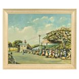 C Scott (mid 20th century), West African street scene with market and crowds,