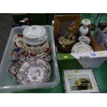 Two boxes of dinner plates, tureen, decorative oriental plates,