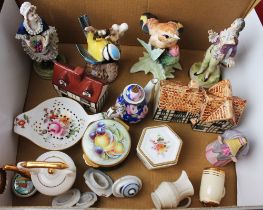 Box of miniature figurines, houses,
