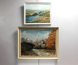 Two oil paintings on board initialled A M C,