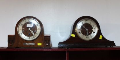 Two wooden mantel clocks, one mahogany veneer,