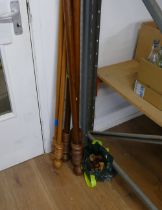 Three chunky solid wood curtain poles with fixings