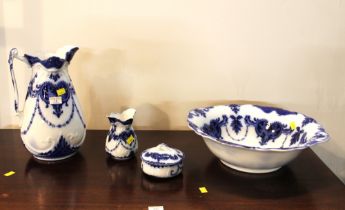 Blue and white wash jug and bowl