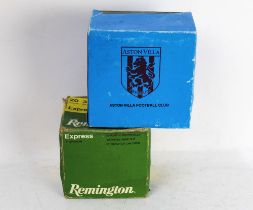 A box of twenty five Eley Aston Villa Football Club 12 bore paper cased shotgun cartridges,