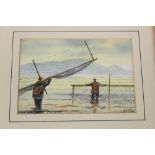 Norma E Roy a pair of watercolours depicting Haaf Netters on the Solway, 10 x 15 cm,