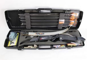 Archery equipment - an archery kit containing a Hoyt bow with Wintech limbs, arrows, stabiliser etc.