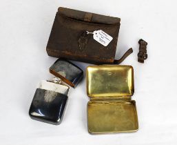W Thornhill & Co London a leather flask and sandwich tin box,