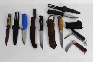 Seven fixed blade and folding knives, to include Normark, Frosts etc.