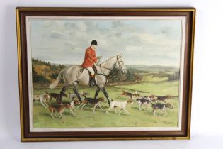 Judith Stowell an oil on canvas depicting huntsman and foxhounds,