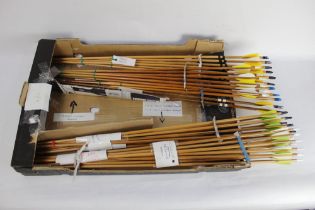 Archery equipment - a box containing seventeen tapered arrows,
