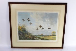 John Cyril Harrison, a signed print depicting Grey or English Partridge.