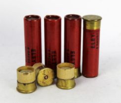 Four Eley Kynoch 4 bore shotgun cartridges BB shot, together with three 4 bore blanks.