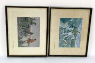 George Denholm Armour four signed prints, foxhounds, fox hunting, 18 x 26 cm, framed.