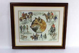 Jan Farnes, a watercolour depicting fox, foxhunting, foxhounds etc. signed to the lower right.