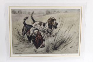 Henry Wilkinson, a signed limited edition coloured etching of Bassett Hounds 2/75.