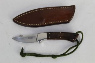 Alan Wood a fixed blade knife with gut hook, with 2 1/2" blade marked A Wood England,