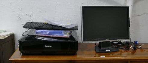 Emprex 19" LCD monitor with cables and instructions & Cannon MG6350 printer with accessories,