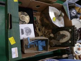 Box of Hemisferium boxed miniature mincer, brass ornaments,