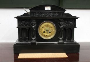 Classical design slate mantel clock, 42 cm long, 30 cm high,