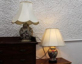 Two floral ceramic lamp bases formed as ginger jars,