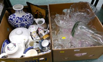Two boxes of ceramic ornaments and glassware
