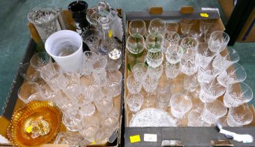 Two boxes of glassware including decanter,
