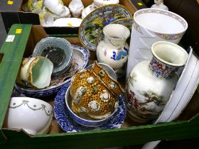 Box of vases, dishes including Losol Ware,