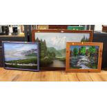 Three landscape oil paintings on canvas