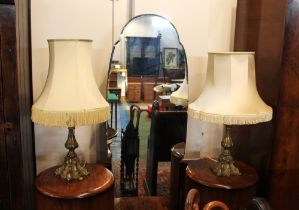 Pair of gilt metal table lamps with shades