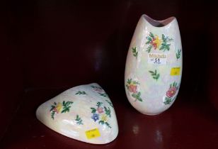 Maling lustre wall pocket and matching vase,