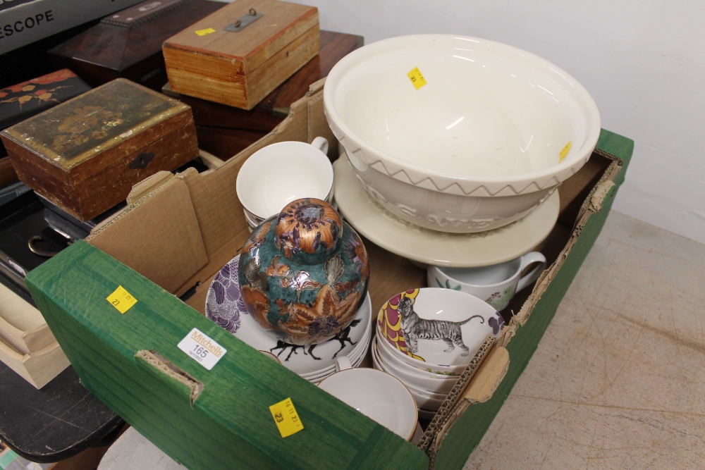 Mixing bowl, large cups and saucers,