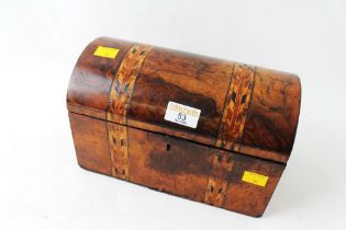 Inlaid dome top wooden box with metal liner