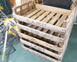 Five wooden vintage fruit trays G Headley,