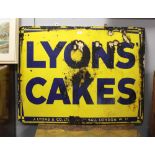 Lyons Cakes enamelled sign (poor condition) 75 cm x 100 cm