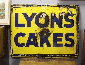 Lyons Cakes enamelled sign (poor condition) 75 cm x 100 cm