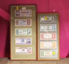 Collection of World banknotes in two frames