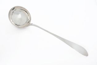 A George III Perth silver soup ladle by Robert Keay, circa 1795, pointed end, round bowl,