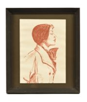 20th century Study of An Art Deco Lady, unsigned, red chalk. 23 x 16 cm.