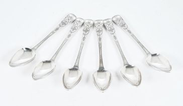 Six mid 19th century Jersey silver bright cut teaspoons, by John Le Gallais, 78 grams.