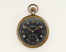 A vintage Moeris knob wind military pocket watch, with plated case. Diameter 50 mm.