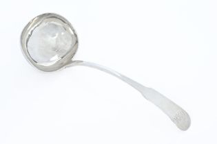 A late George III Aberdeen silver soup ladle by Charles Murray, circa 1820, fiddle pattern,