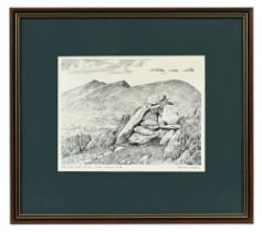 Alfred Wainwright (1907-1991), The Dow Crag Ridge From Walna Scar, original pen and ink drawing,